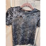 Occasion Crushed Velvet Short Sleeve Top Metallic Shimmer Casual Evening Small Gray Photo 1