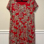 J. Jill Wearever Red Floral Short Sleeve Rayon spandex dress size medium Photo 0