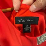 Flowy lipstick red sleeveless rhinestone collar bling top peek a boo back Silver Size M Photo 7