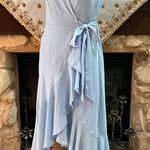 FAVLUX Light blue midi wrap dress with ruffle hem and tie waist Photo 1
