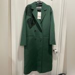 ZARA Dark Green Beaded Leaf Long Oversized Wool Blend Pea Coat Size XS - M Photo 7
