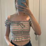 ZARA Pink Floral Smocked Cropped Top Size Small Photo 3
