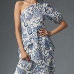 Farm Rio Blue and White one shoulder midi dress Asymmetrical Ruffled Sundress Photo 0