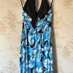 Vintage Y2K Dressbarn blue white black retro floral paisley halter mini dress Size 6 Photo 3