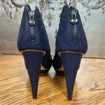 Velvet Angels | Platinum Blue Leather Ruched Front Island Platform Heels Size 9 Photo 3