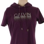 Calvin Klein Size Large Dark Plum Purple Hooded Pullover Sweatshirt Dress Photo 5