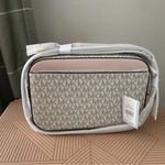 Michael Kors Cream Blush Pink Crossbody Bag Jet Set Signature Style Chain Logo Photo 2