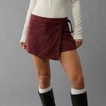 American Eagle  High Rise Faux Suede Burgundy Wrap Skort Photo 0