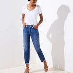 Loft  Floral Embroidered Boyfriend Jeans Cropped Raw Hem Blue 4 27 Photo 3