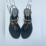 Gucci Black Metallic Leather Ellemere GG Interlocking HEART Thong Sandal EU 39 Photo 1