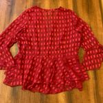 Notations  top women’s large red tie front ruffle bell 3/4 sleeves sheer Photo 4