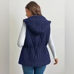 Poetry Navy Blue Hooded Quilted Belted Longline Puffer Vest Size 14 Photo 14