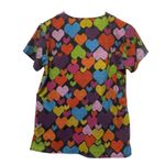 Just Love Women Scrub Top S Multicolor Heart Print Nurse Medical Uniform Pockets Photo 1