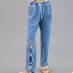 Anthropologie EUC  Pilcro Blue Beach Cottage Tie Waist Embroidered Jeans Size XS Photo 1