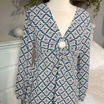 As You Wish As U Wish Long Sleeve O Ring Dress Silky Blue Navy Mauve Print Womens Small New Photo 5