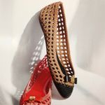 Tory Burch 6 Carlyle Woven Leather Ballerinas Ballet Flats Black Tan Logo Bow Photo 2