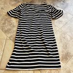 J.Crew striped shirt bell sleeve mini shift dress pullover black white … Photo 5