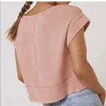 Anthropologie Pilcro Cropped Cut Off Short Sleeve Sweatshirt Pink Coral Medium Photo 1