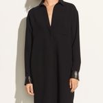 Vince Cady Shirt Dress Size Small in Black Leather Cuffs Photo 4