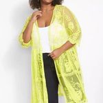 Lane Bryant  Plus Size 14/16 Neon Classic Open-Front Embroidered Mesh Overpiece Photo 0