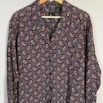 Liz Sport Vintage Women's Sz Small Long Sleeve Button Up Paisley Navy Blouse Top Photo 3