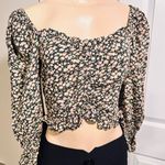 Dress Forum  Womens Crop Top Floral Black Long Sleeve Drawstring Size Small Photo 0