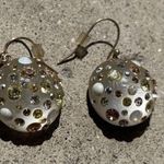 Alexis Bittar White Clear Gray Lucite Crystal Dangling Ball Clip Earrings RARE Photo 1