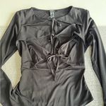 Forever 21  Black Tie Front Long Sleeve Bodysuit Size Medium Photo 7