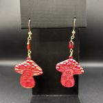 Handmade Red & Orange Cotton Mushroom Earrings Photo 1