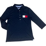 Tommy Hilfiger Women Navy Blue Polo Collar T-Shirt Size L Long Sleeve Badge Logo Photo 0