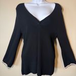 Sigrid Olsen Collection Black V Neck Knit Top Beaded Trim 3/4 Sleeve Women M Photo 0