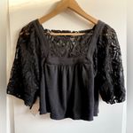 Free People  Black XS Boxy Flowy Romantic Flutter Sleeve Hippie Indie Photo 5