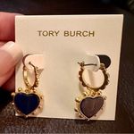 Tory Burch NEW AUTH New  Gold Heart Black Stone Drop Earrings w/Dustbag Photo 2