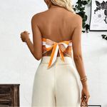 SheIn Orange and white paisley boho print bandeau cami top size large Photo 3