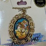 Vintage 14K GP Rainbow Flake Turquoise Pendant Necklace & Earrings Set Blue Photo 1