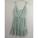 Zaful  Tank Sz 4 Small Green Floral‎ Ruffled Pleated Button Adjustable Straps Photo 4