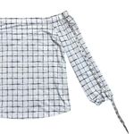 Mine Off The Shoulder White & Black Grid Pattern Long Sleeve Top Size Medium Photo 8