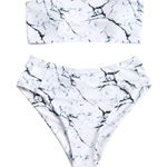 Amazon  White Black Marble Print Bandeau High Waisted Bikini Swim Suit Size Large Photo 0