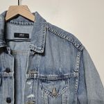 Able Women Blue Original Wash Collared Button Front Distressed Merly Jacket Med Blue Photo 1