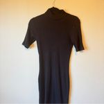 Monrow Black Ribbed Short Sleeve Sweater Dress Womens M Mini Open Back Casual Size M Photo 3
