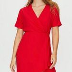 Aritzia Babaton Wallace V-Neck Short Sleeve Crossover Wrap Mini Dress Red Small Photo 0