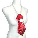 “Dainty Dapper Red Polka Dot Necktie necklace with White Rose Accent Photo 2