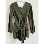 Altar'd State Women Sz M Olive Plunge Neck Long Sleeve Layered Romper Tie Waist Photo 3