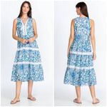 Johnny Was 💕💕 Aster Tiered Midi Dress 100% Linen ~ Blue Floral Print Small Photo 6