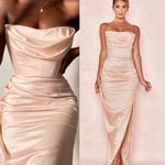 House Of CB  XS D-DD Adrienne Champagne Maxi Satin Strapless Draped Corset Formal Photo 0