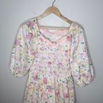 Ivy City Co Roselyn Dress Pastel Floral Smocked Bodice Puff Sleeve Tiered Large Pink Photo 3