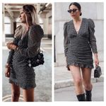 ZARA  Black Dot Draped Ruched Puff Long Sleeve Mini Dress Large Photo 12