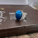 Handmade Blue Striped Glass Statement Ring Adjustable Stainless Steel Filigree Photo 2