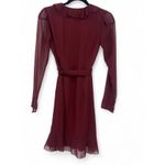 Aritzia WILFRED | XXS | Ruffle Wrap Women's Burgundy Dress Semi Sheer Mini Short Photo 4