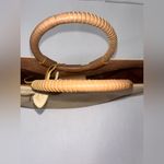 White House | Black Market  Tan‎ Handbag Basket Bag Crescent Basket Flower Appliqué Photo 7